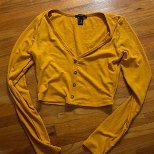 Mustard yellow button crop top
